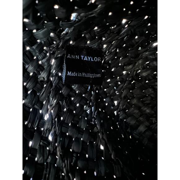 Ann Taylor Woven Tote Bag Tan and Black 17" x 13" Tall - Beach Summer - Picture 3 of 7